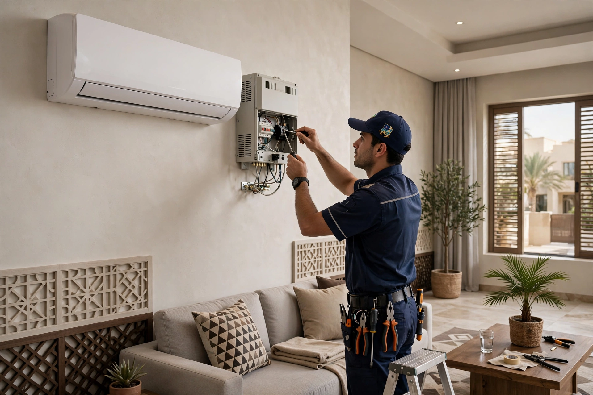 best voltage stabilizer split ac installation by technician in Riyadh villa