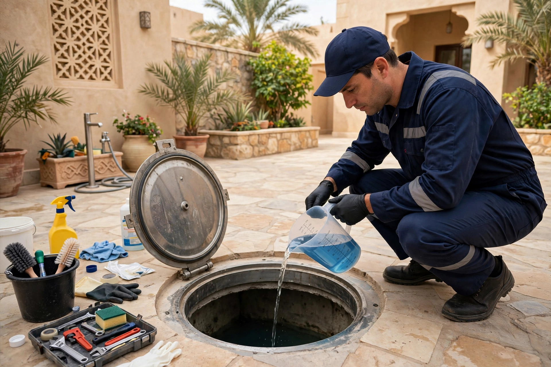Disinfection step of underground water tank maintenance by a SheelTalab plumber