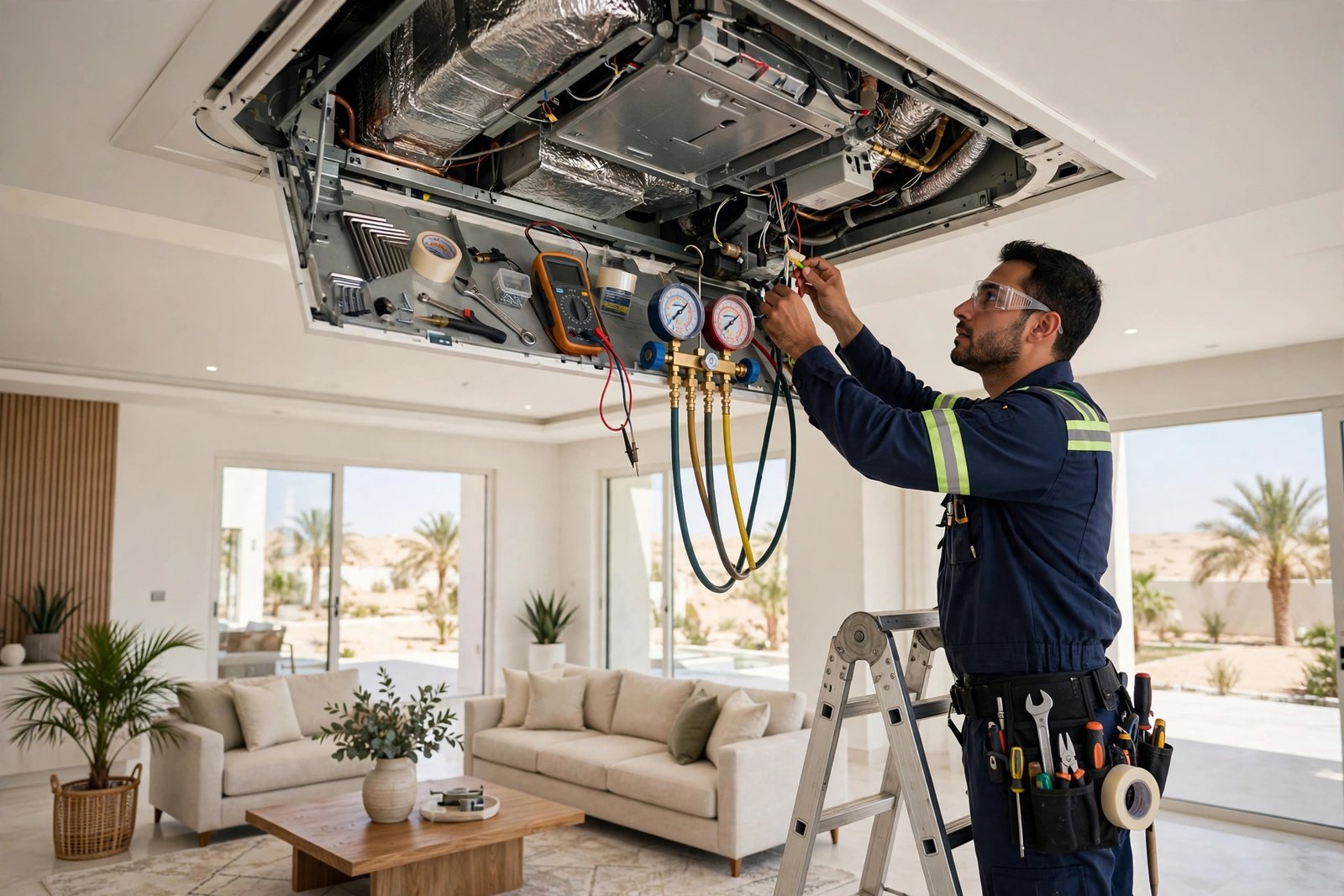 VRF system design villa basics: concealed ducted indoor unit in a Riyadh villa ceiling