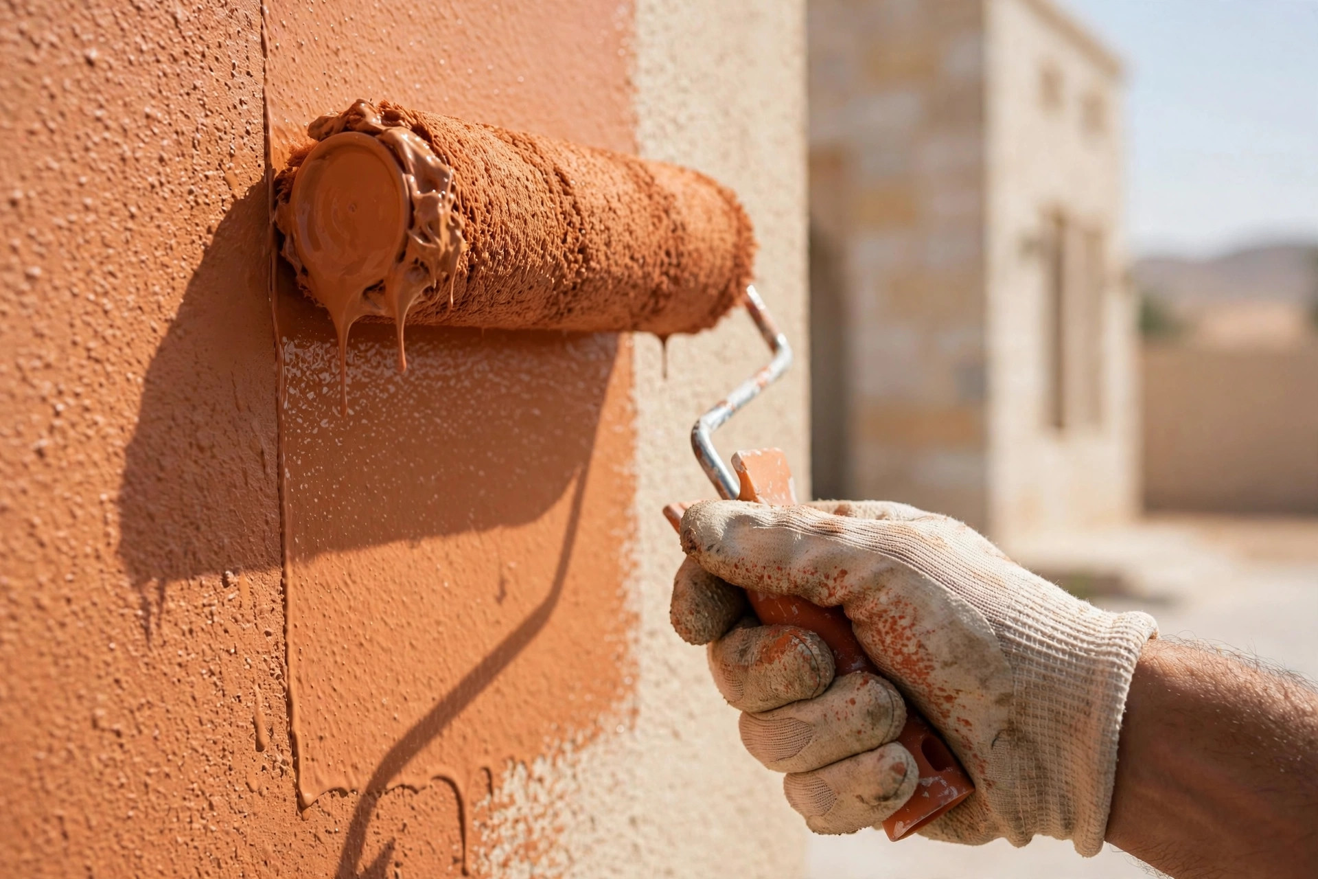 Jotun vs Asian Paints paint quality, painter applying paint with roller on villa wall