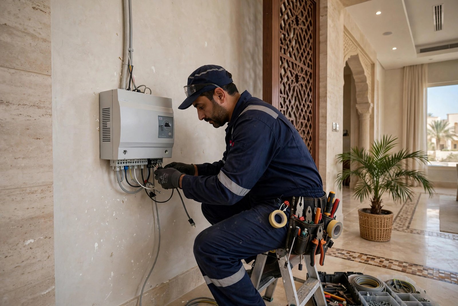 Voltage stabilizer installation in a Saudi villa, a key voltage fluctuation appliance fix by SheelTalab electricians