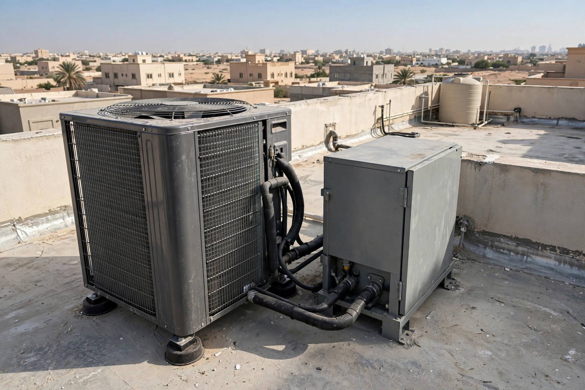 split ac outdoor unit with weatherproof voltage stabilizer in Riyadh