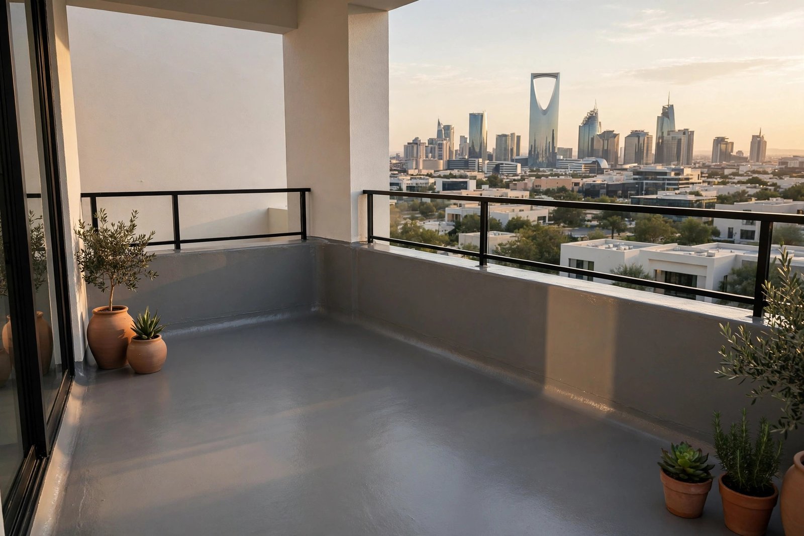 Finished waterproofed balcony in Riyadh after completing all balcony waterproofing steps