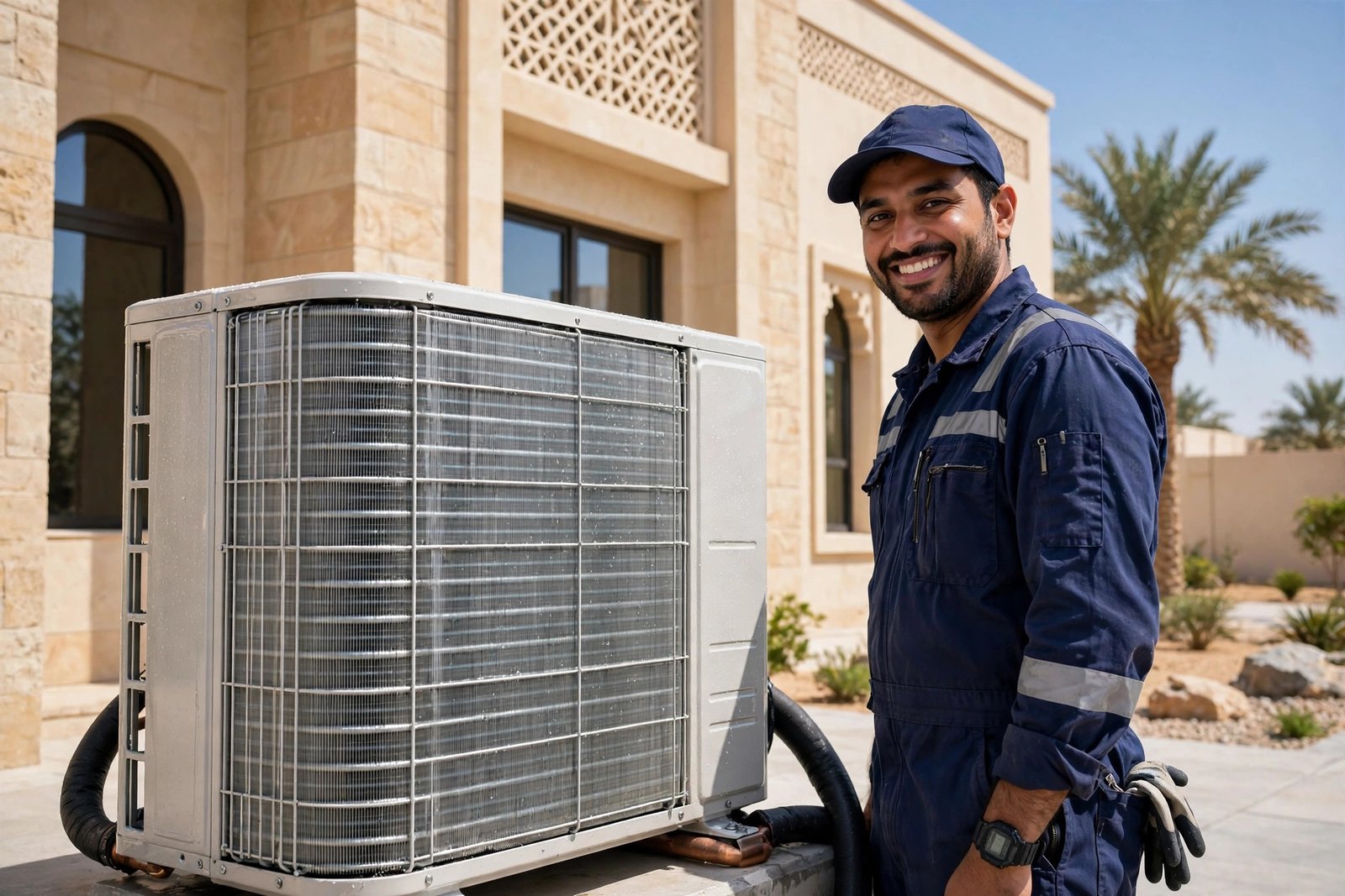 Clean outdoor condenser unit after professional ac condenser coil cleaning tips service by SheelTalab in Riyadh