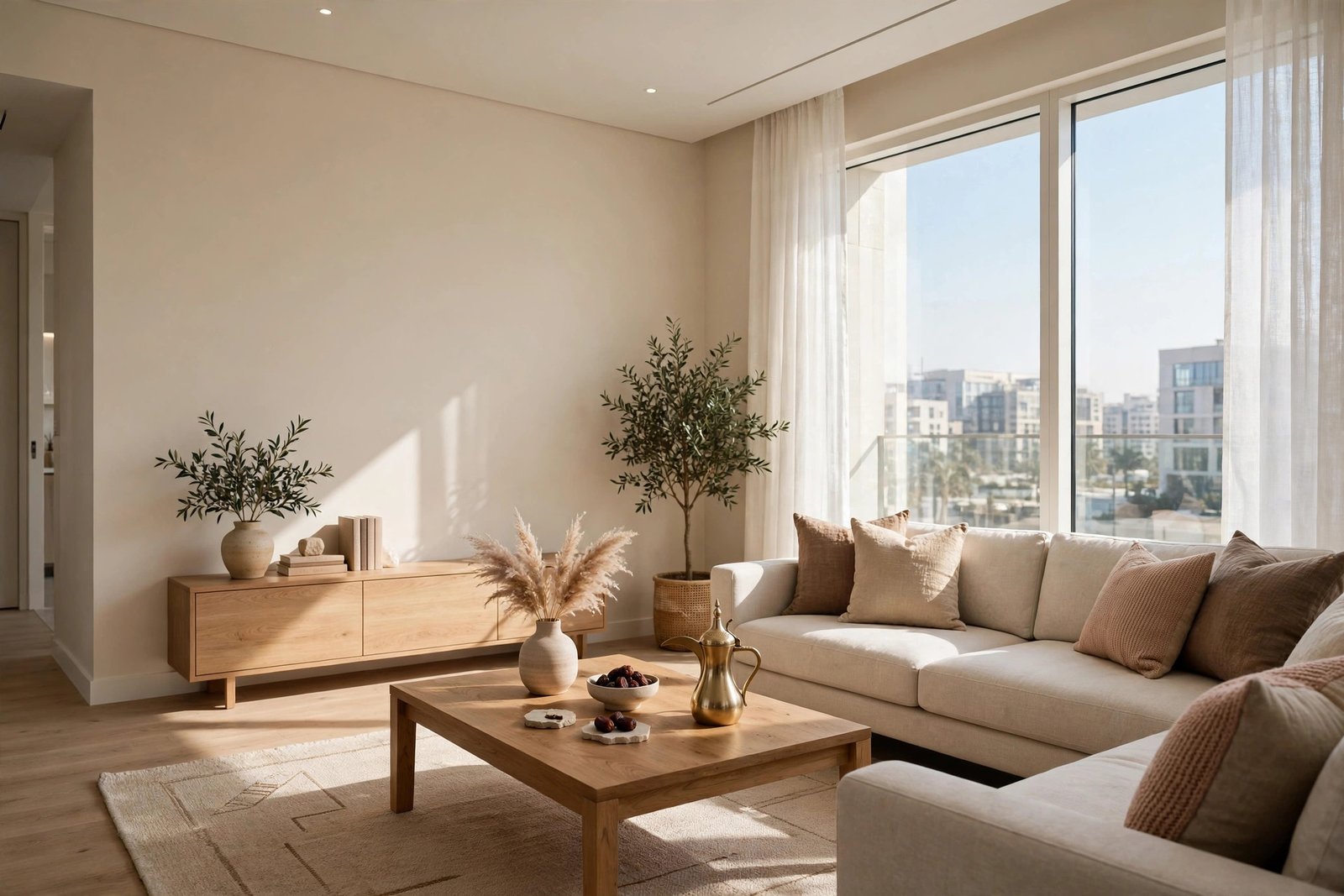 Finished freshly painted apartment living room in Riyadh, the result behind the apartment painting cost Riyadh price