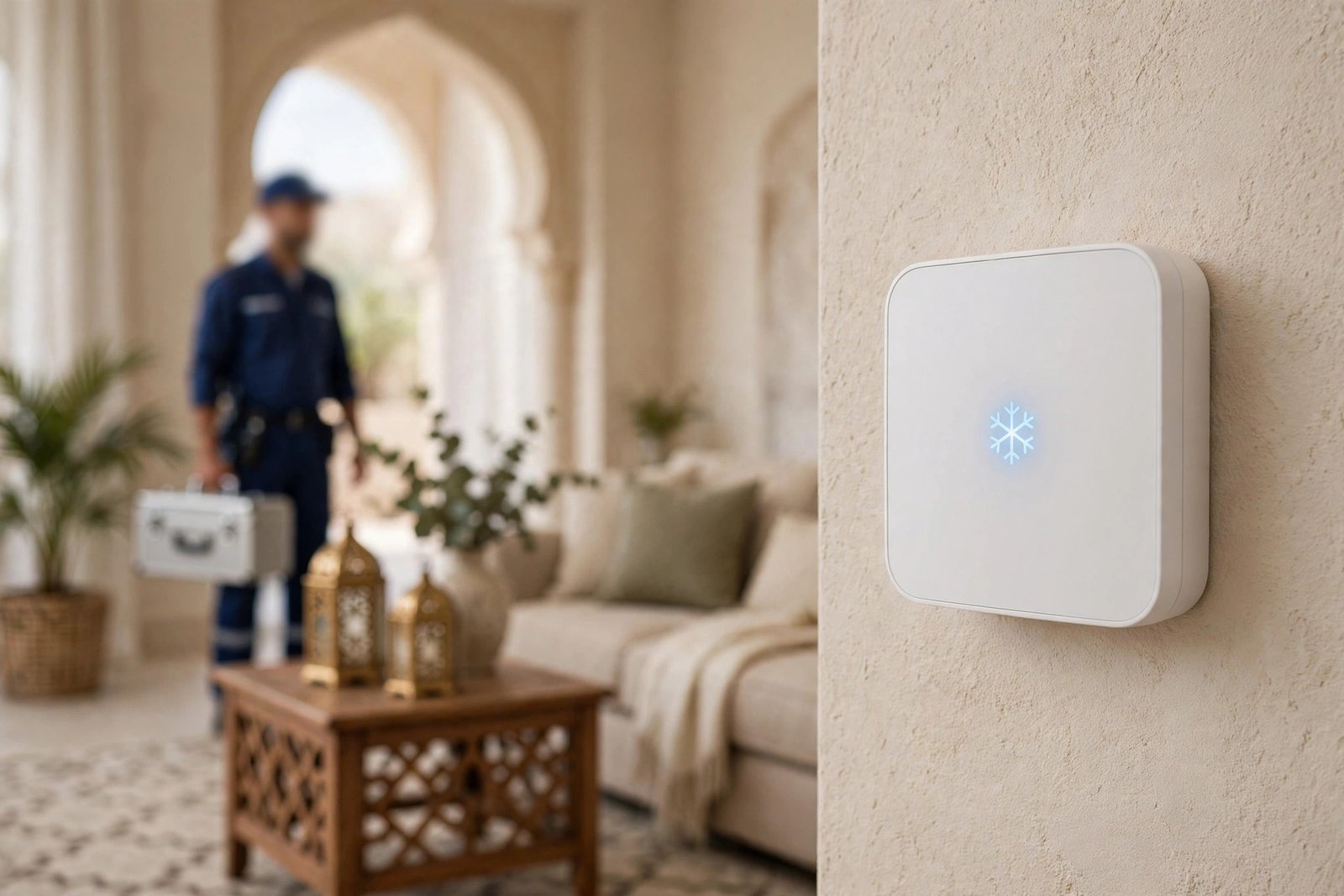 New smart wall thermostat installed in a Riyadh home after spotting AC thermostat replacement signs