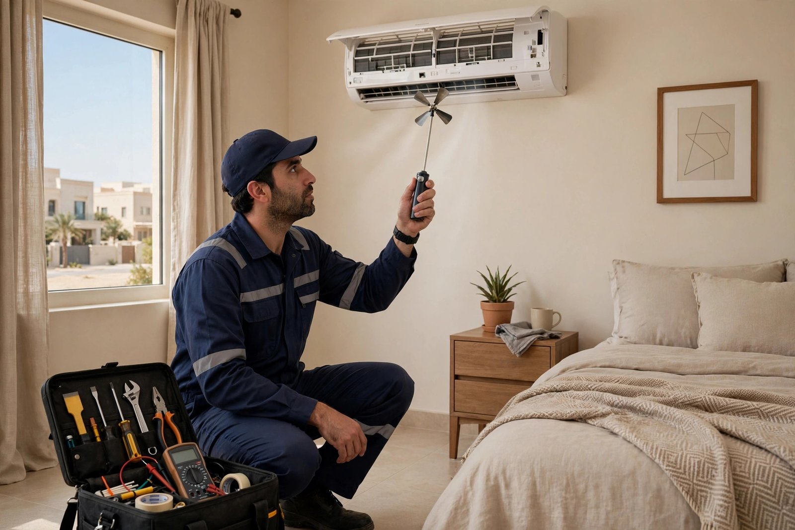 Airflow measurement at a split AC vent during a split AC short cycling causes inspection
