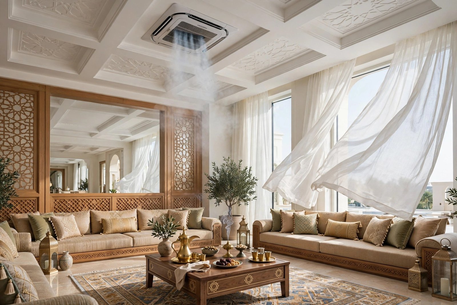 Comfortable majlis in a Riyadh villa cooled evenly by an hvac zoning large villa system