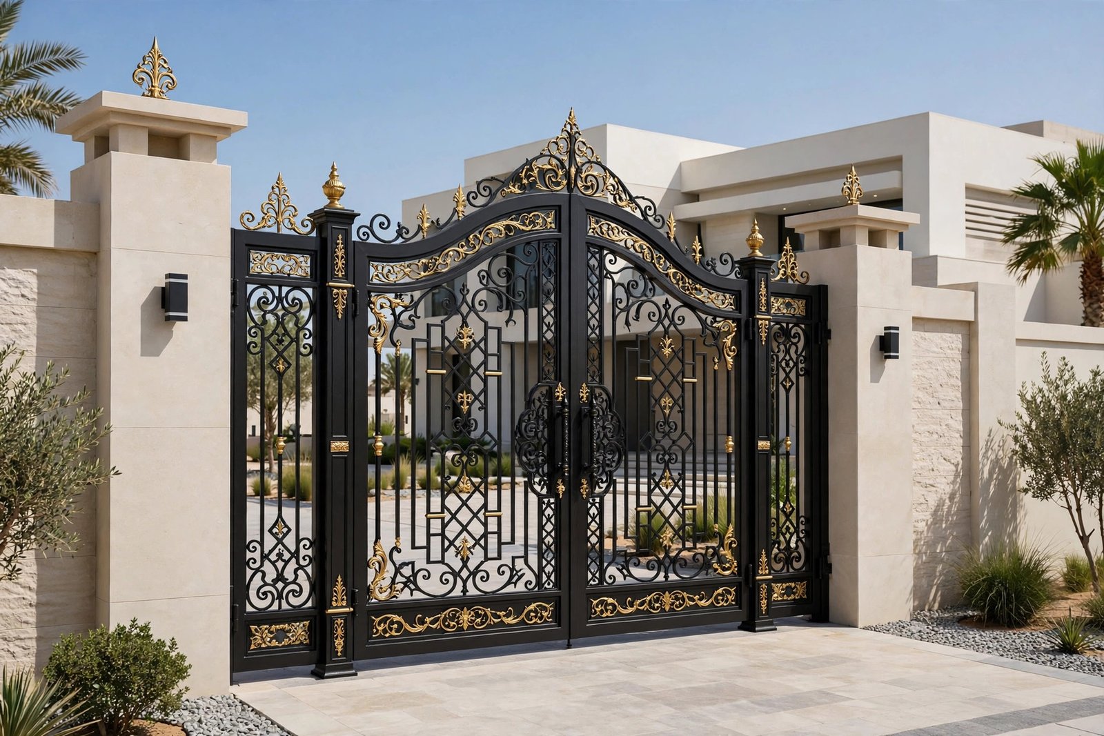 Finished rust-proof villa gate after professional metal gate painting steps in Riyadh