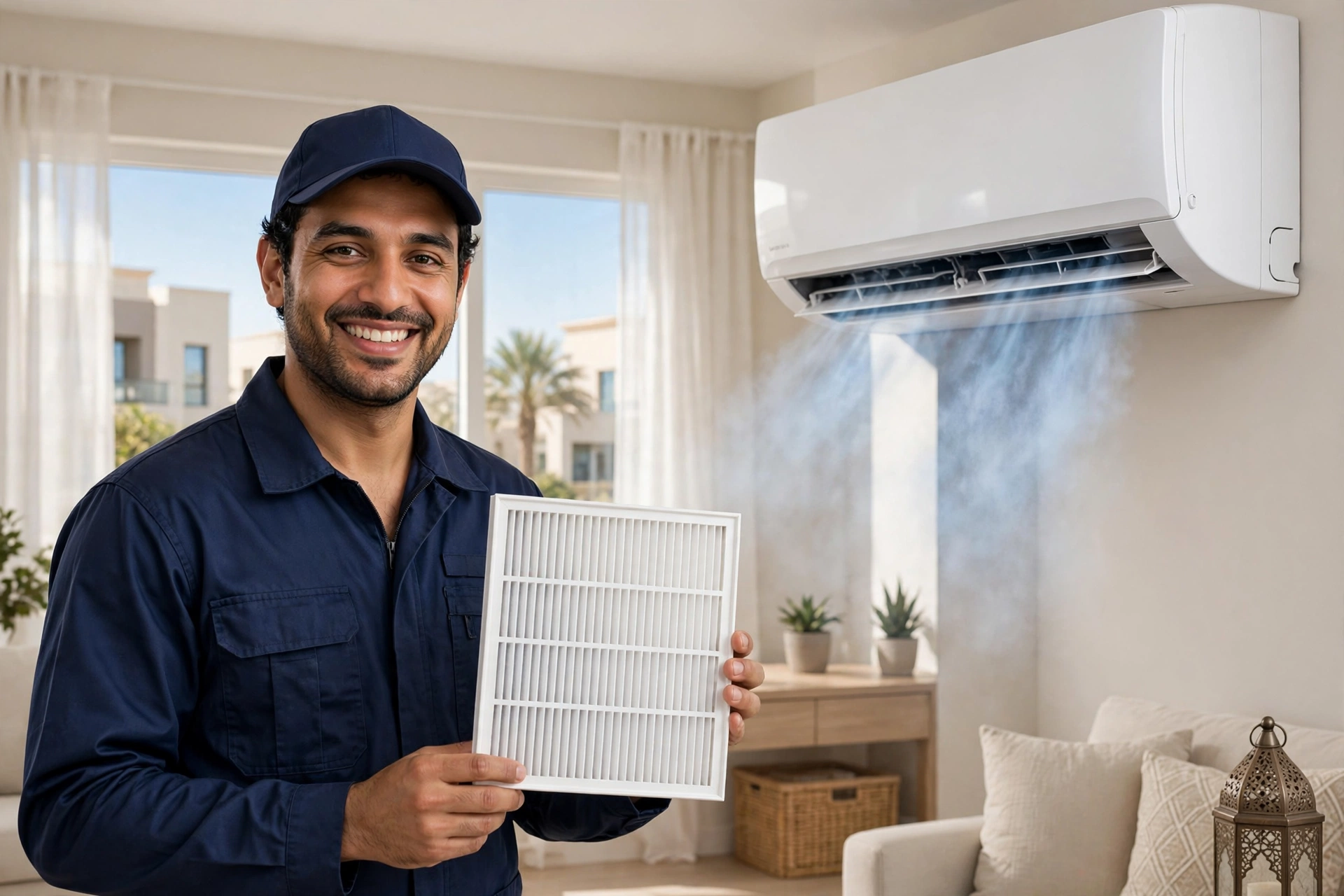 Clean split AC unit after professional service preventing freezing in Riyadh home