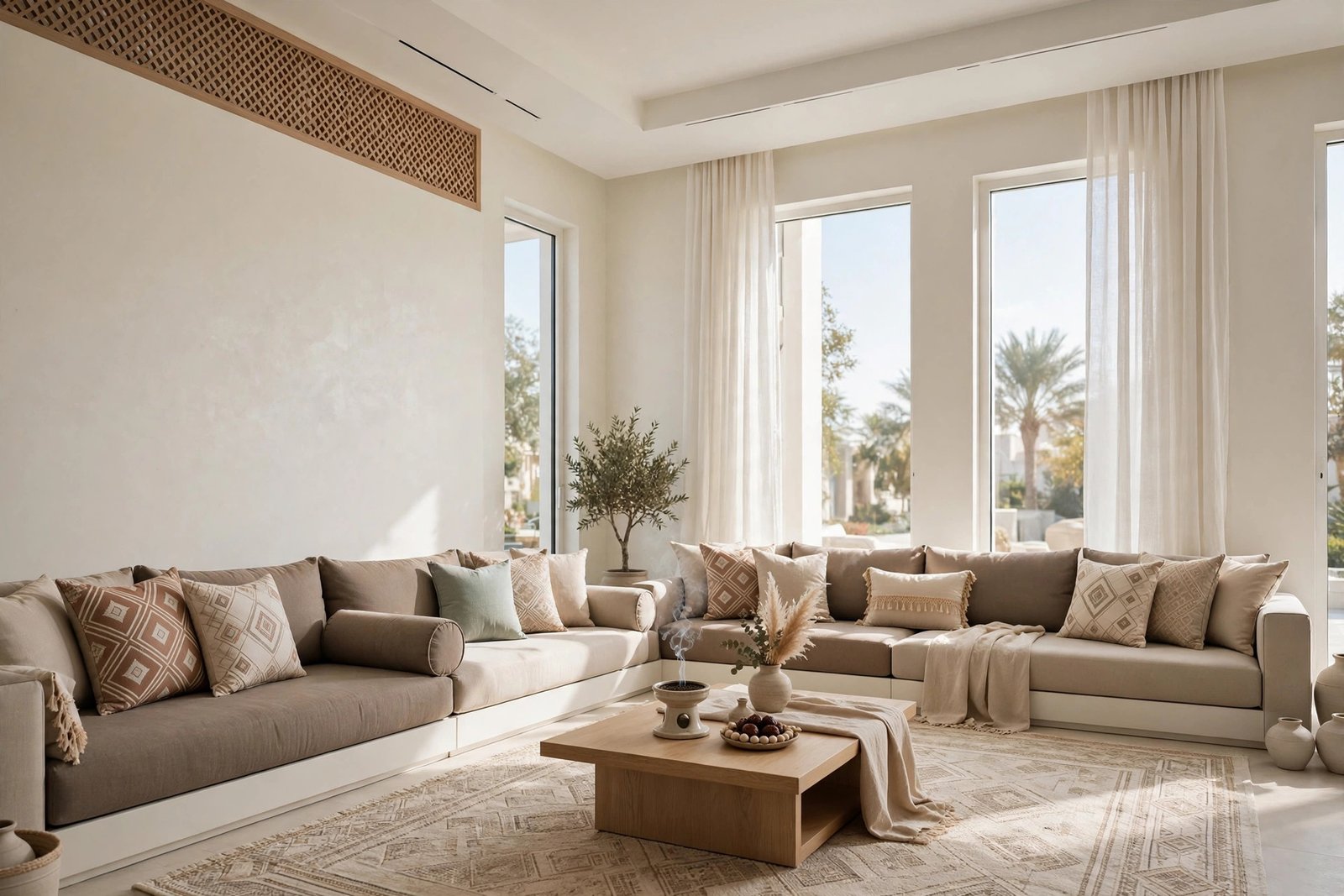 Freshly painted bright majlis living room after interior villa painting in Riyadh