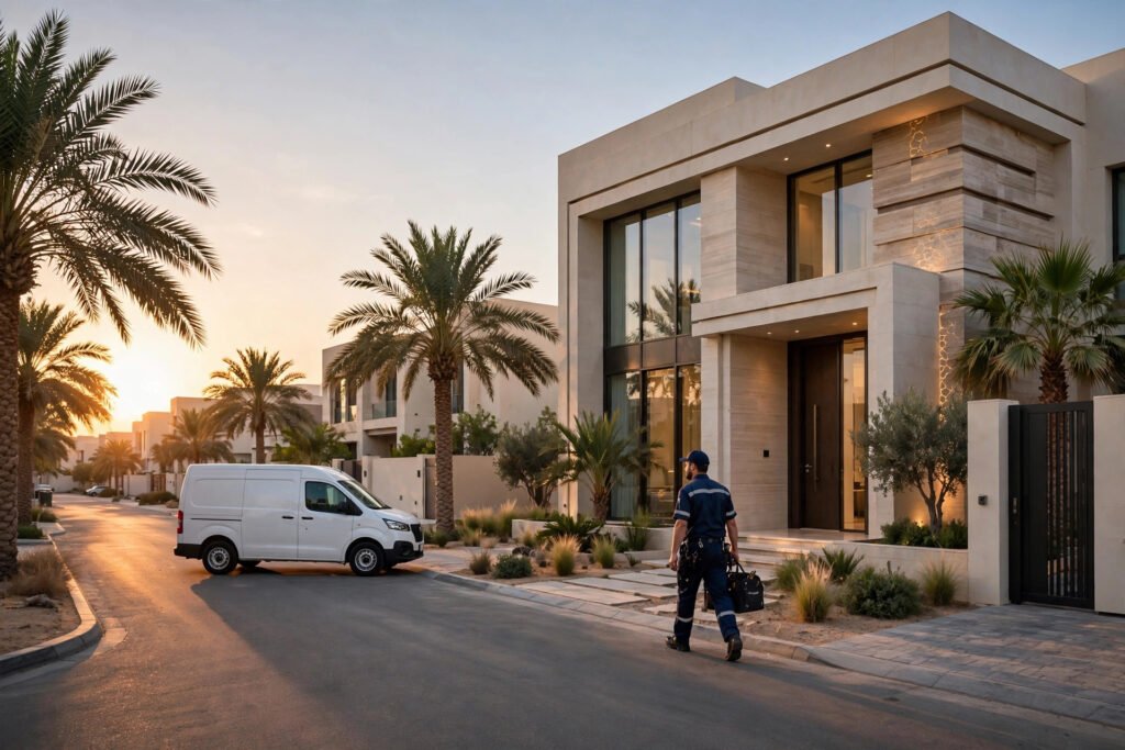 AC service van arriving at a Riyadh villa